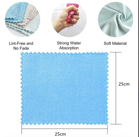 10PCS Microfiber Cleaning Cloth Set 30×40cm – Fish Scale Lint-Free Towels for Kitchen, Home, Car & Glass Cleaning