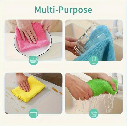 10-Piece Microfiber Cleaning Cloth Set – Quick-Dry, Reusable & Super Absorbent Cleaning Towels for Kitchen, Home & Commercial Use