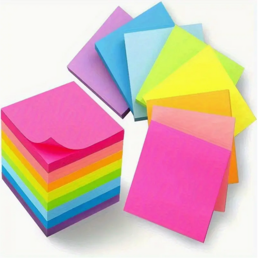 100PCS Neon Colorful Sticky Notes Set – Vibrant Self-Adhesive Memo Pads for Home, Office, School & Study Organization