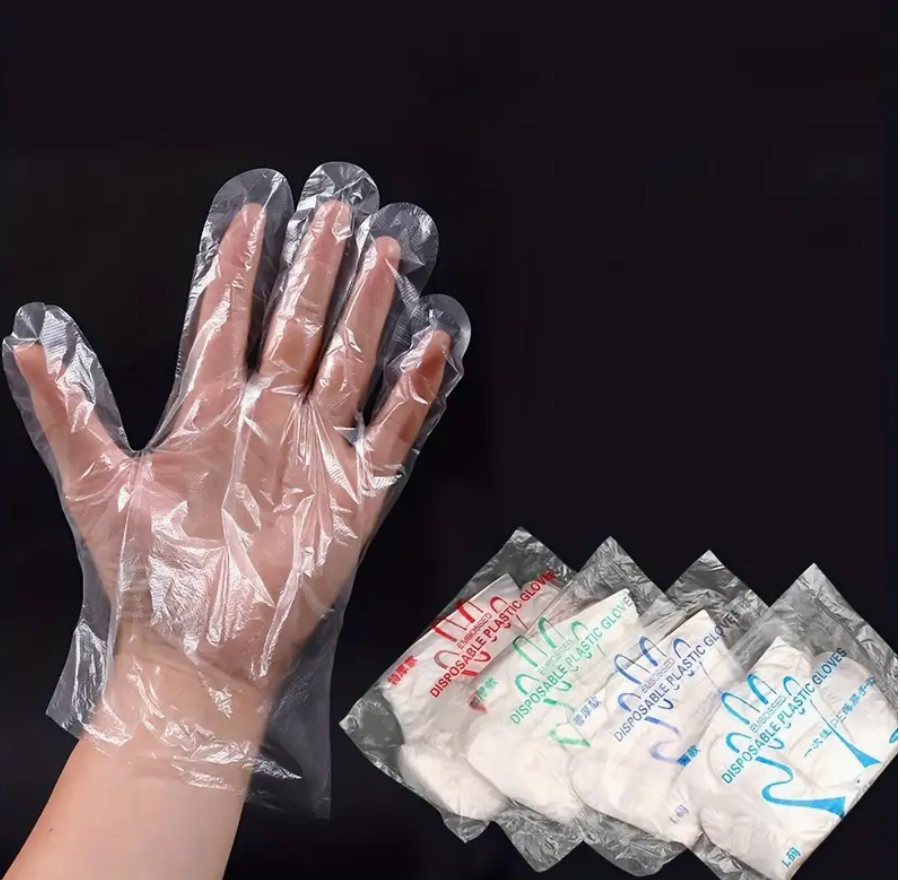 100-Pack Plastic Disposable Gloves – Food-Safe, Durable & Lightweight | Ideal for Cooking, Meal Prep, Kitchen Use, BBQ, Cleaning & Restaurant Service