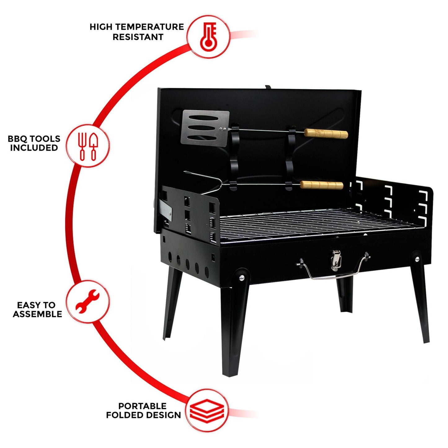 Portable Folding Charcoal BBQ Grill – Compact Barbecue for Camping, Picnics, Garden & Outdoor Cooking