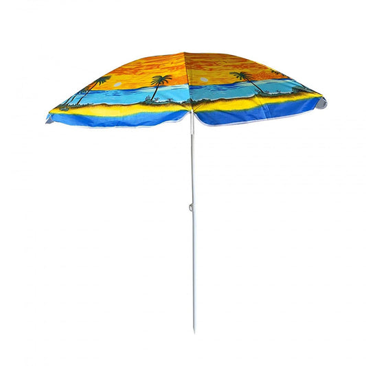 1.8m Beach Parasol – Palm Tree Print Garden Sunshade Umbrella for Outdoor, Terrace, Patio & Beach Use
