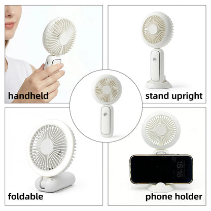 3-Pack LED Rechargeable Handheld Fans – Portable Folding Desk Fans with Base for Travel, Makeup & Summer Cooling