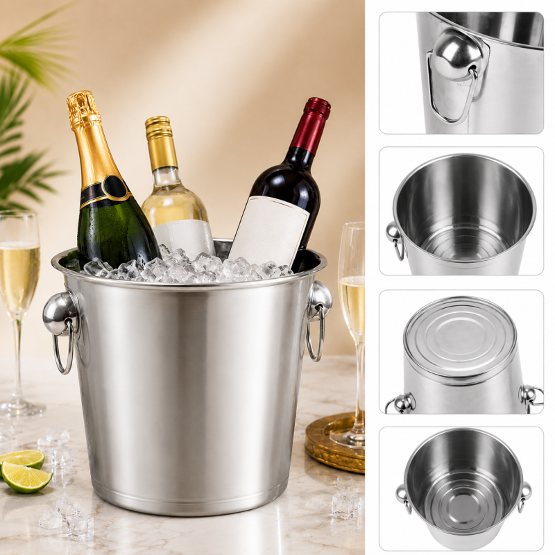5L Stainless Steel Ice Bucket Wine Cooler with Handles – Beverage Chiller for Parties, BBQs, Bars & Events