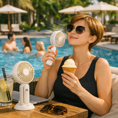 3-Pack LED Rechargeable Handheld Fans – Portable Folding Desk Fans with Base for Travel, Makeup & Summer Cooling