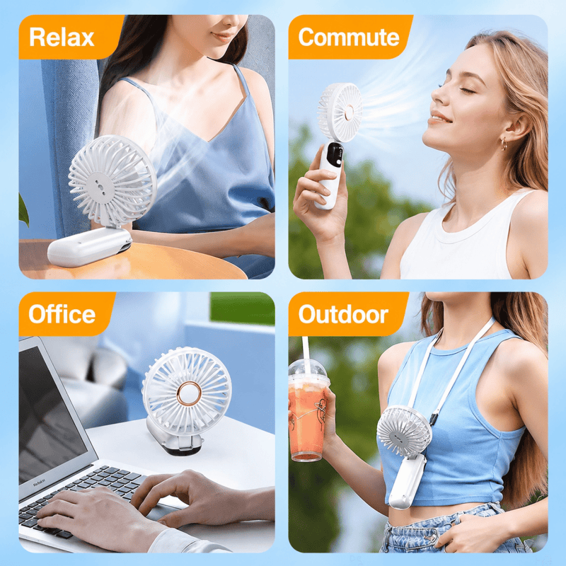 Blue Mini Handheld Fan – Portable USB Rechargeable Cooling Fan with Foldable Desk Stand for Home, Office & Travel