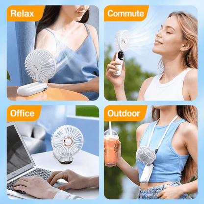 Blue Mini Handheld Fan – Portable USB Rechargeable Cooling Fan with Foldable Desk Stand for Home, Office & Travel