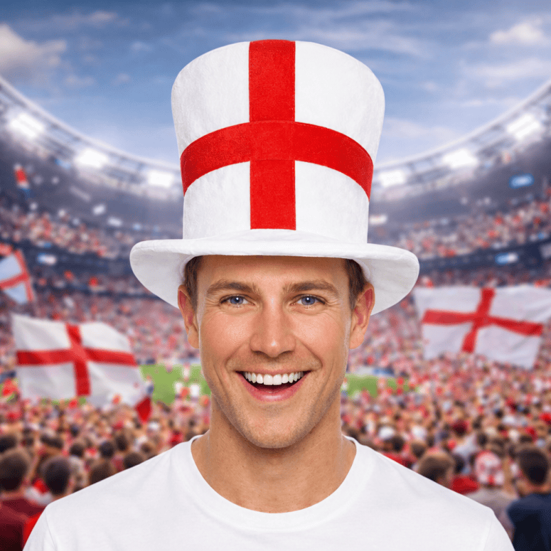 England St George Cross Top Hat – England Flag Party Hat for Football Matches, Sports Events & Fan Celebrations