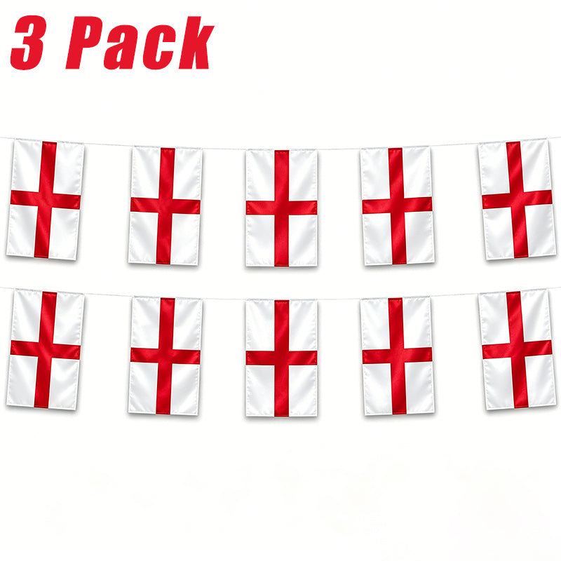 3-Pack England St George Flag Bunting – 4M Football Party Decorations with 11 Flags Each for World Cup, Euro & Sports Events