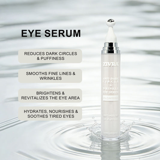ZIVRA Anti Dark Circle Eye Serum with 5% Caffeine – De-Puffing & Anti-Ageing Under Eye Serum with 360° Roller Applicator 20ml