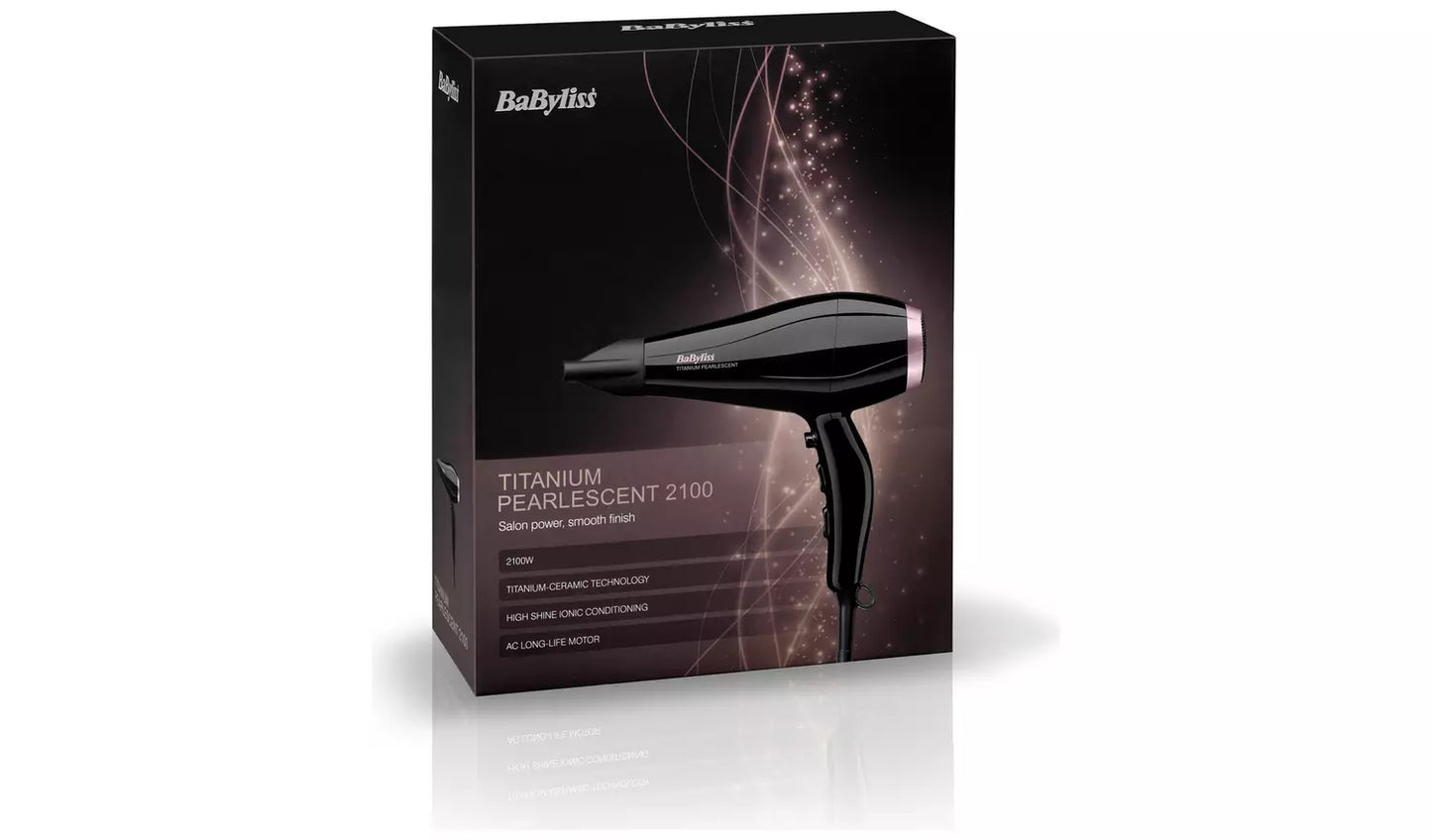 BaByliss Titanium Pearlescent 2100 Hair Dryer – Powerful 2100W Blow Dryer for Fast Drying & Salon-Smooth Finish