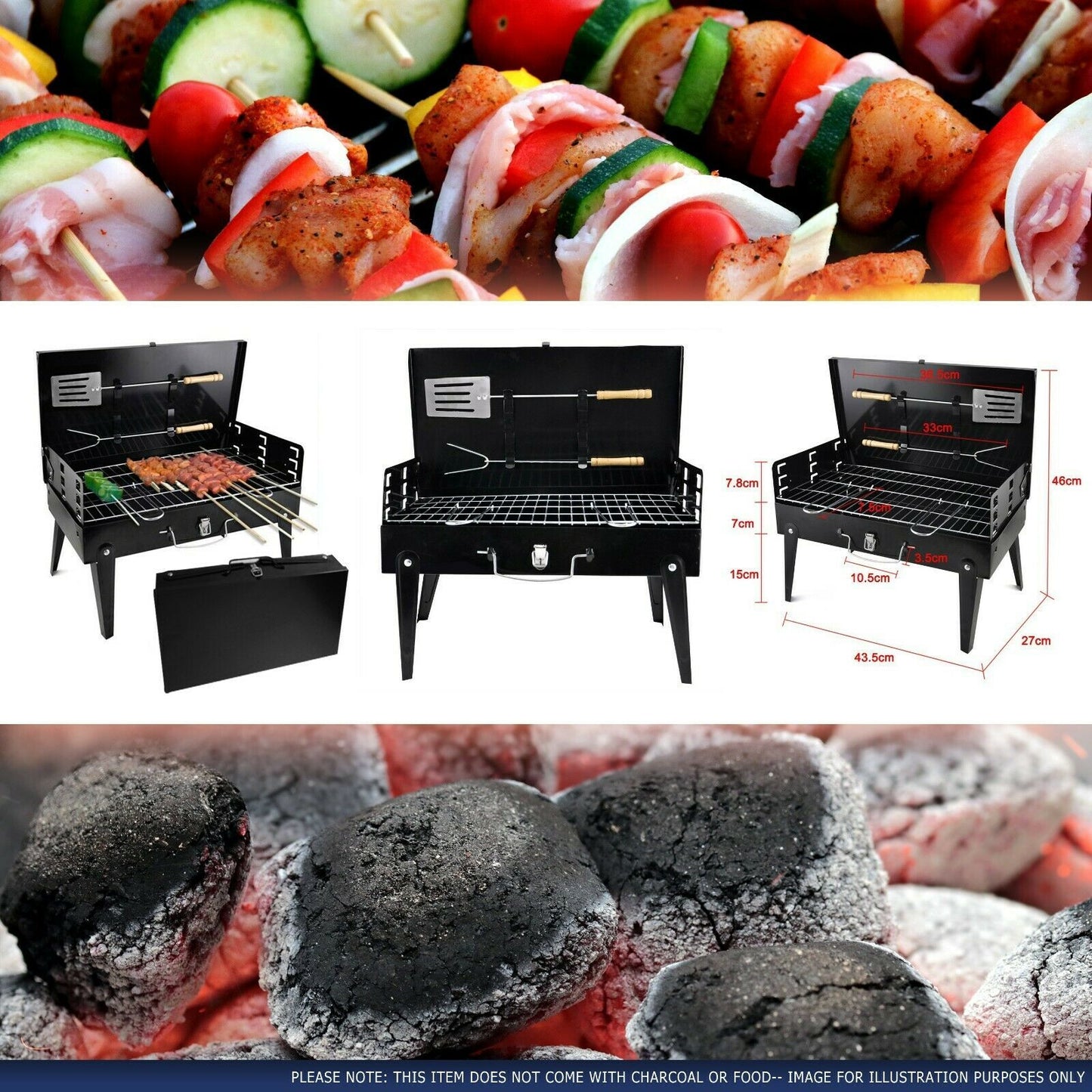 Portable Folding Charcoal BBQ Grill – Compact Barbecue for Camping, Picnics, Garden & Outdoor Cooking