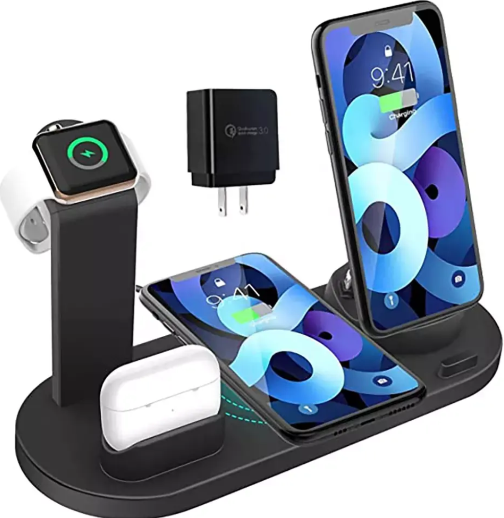 30W 6-in-1 Fast Wireless Charging Station – Universal Charging Dock for Phones, Smartwatches & Accessories