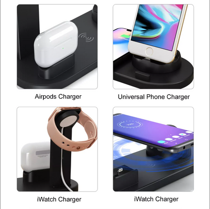 30W 6-in-1 Fast Wireless Charging Station – Universal Charging Dock for Phones, Smartwatches & Accessories