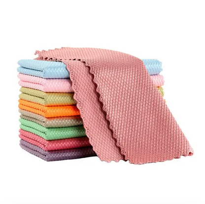 10PCS Microfiber Cleaning Cloth Set 30×40cm – Fish Scale Lint-Free Towels for Kitchen, Home, Car & Glass Cleaning