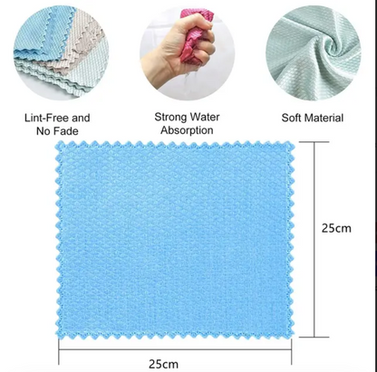 10PCS Microfiber Cleaning Cloth Set 30×40cm – Fish Scale Lint-Free Towels for Kitchen, Home, Car & Glass Cleaning