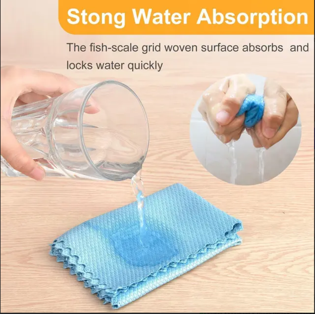 10PCS Microfiber Cleaning Cloth Set 30×40cm – Fish Scale Lint-Free Towels for Kitchen, Home, Car & Glass Cleaning