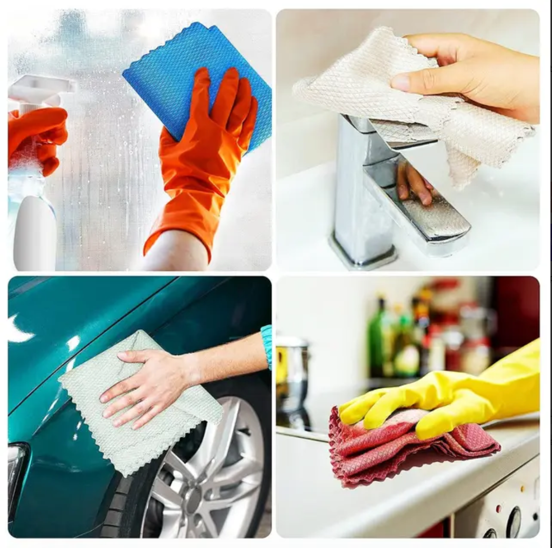 10PCS Microfiber Cleaning Cloth Set 30×40cm – Fish Scale Lint-Free Towels for Kitchen, Home, Car & Glass Cleaning