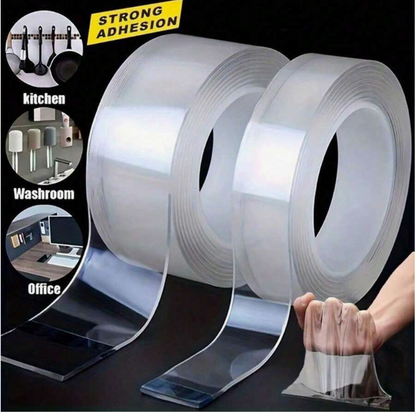 Heavy Duty Double-Sided Nano Tape – Reusable Washable Transparent Adhesive Tape for Home, Office & Car
