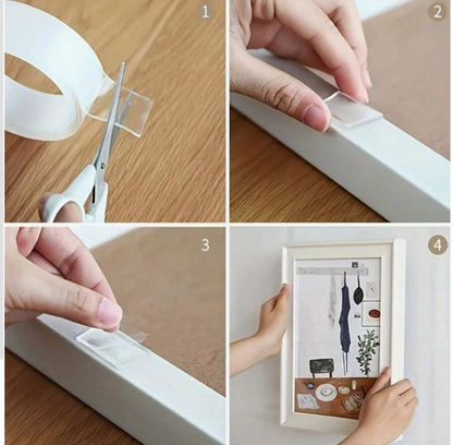 Heavy Duty Double-Sided Nano Tape – Reusable Washable Transparent Adhesive Tape for Home, Office & Car