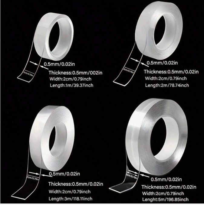 Heavy Duty Double-Sided Nano Tape – Reusable Washable Transparent Adhesive Tape for Home, Office & Car
