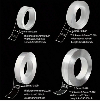 Heavy Duty Double-Sided Nano Tape – Reusable Washable Transparent Adhesive Tape for Home, Office & Car