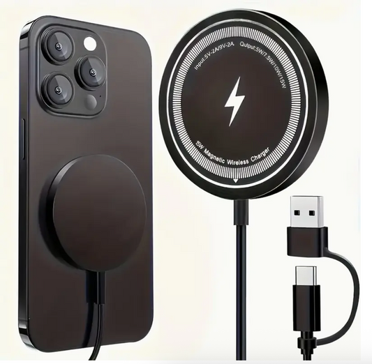 15W Magnetic Wireless Charger Pad – Fast Charging for iPhone 16/15/14/13/12/11 Series | USB-C & USB-A Dual Input, Overcharge Protection