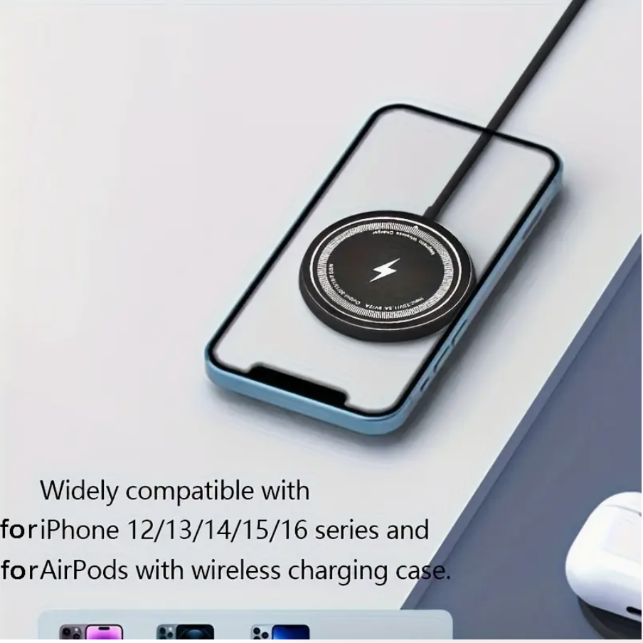 15W Magnetic Wireless Charger Pad – Fast Charging for iPhone 16/15/14/13/12/11 Series | USB-C & USB-A Dual Input, Overcharge Protection