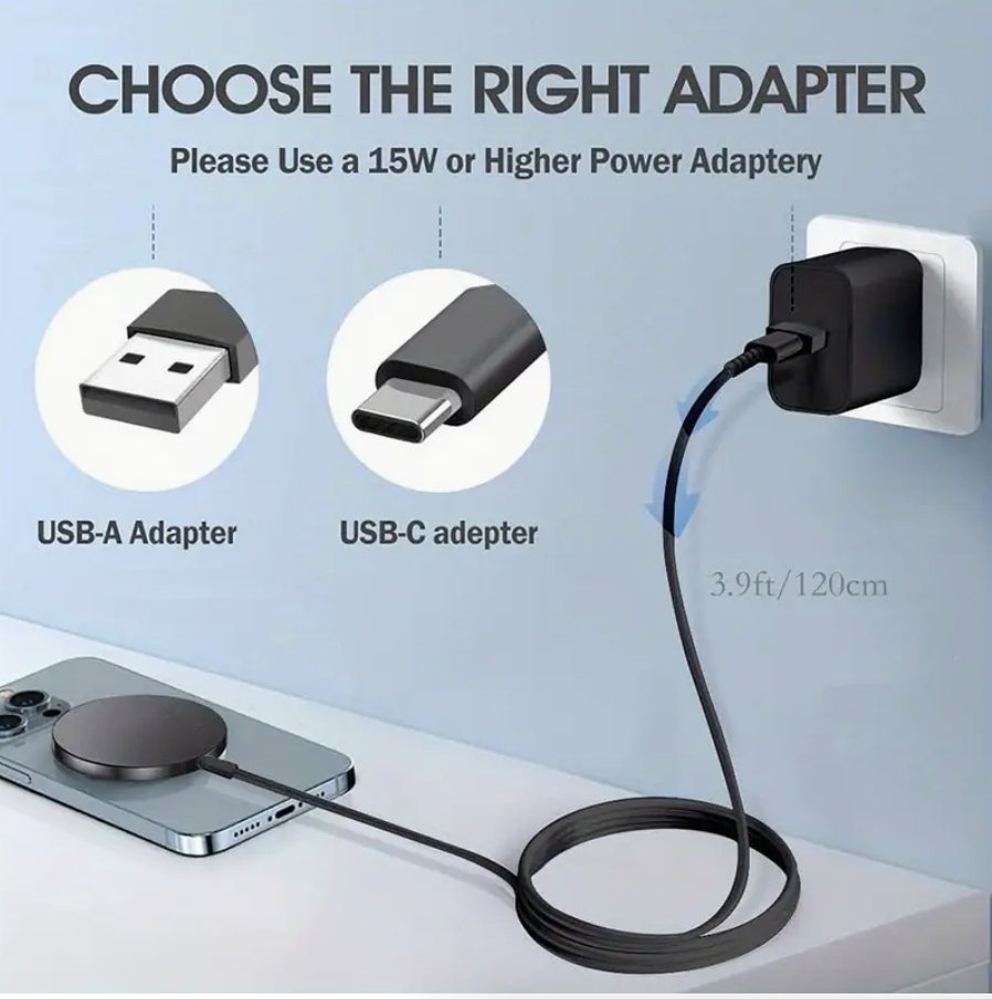 15W Magnetic Wireless Charger Pad – Fast Charging for iPhone 16/15/14/13/12/11 Series | USB-C & USB-A Dual Input, Overcharge Protection