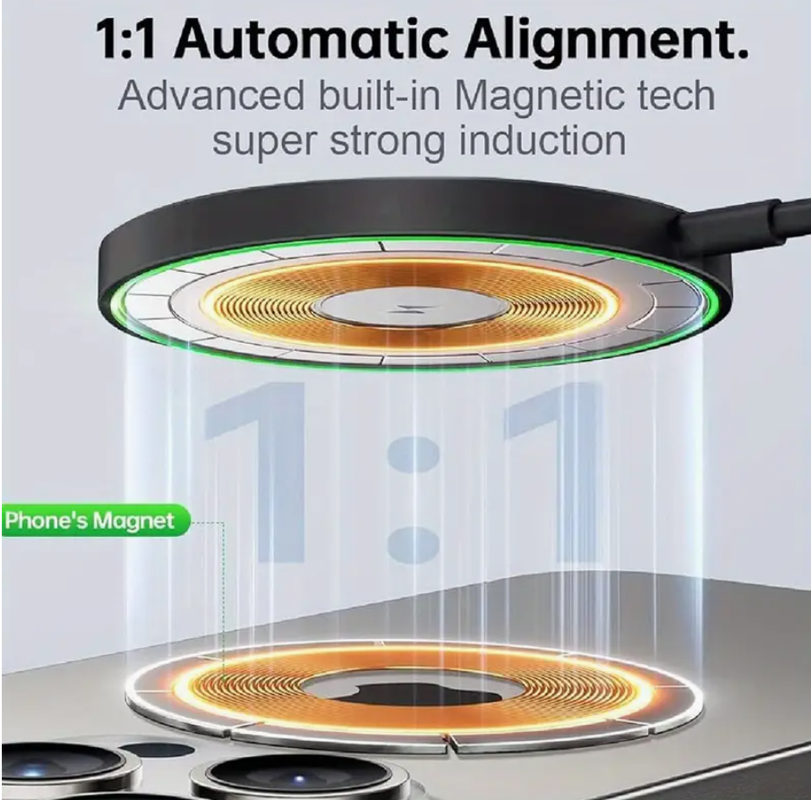 15W Magnetic Wireless Charger Pad – Fast Charging for iPhone 16/15/14/13/12/11 Series | USB-C & USB-A Dual Input, Overcharge Protection