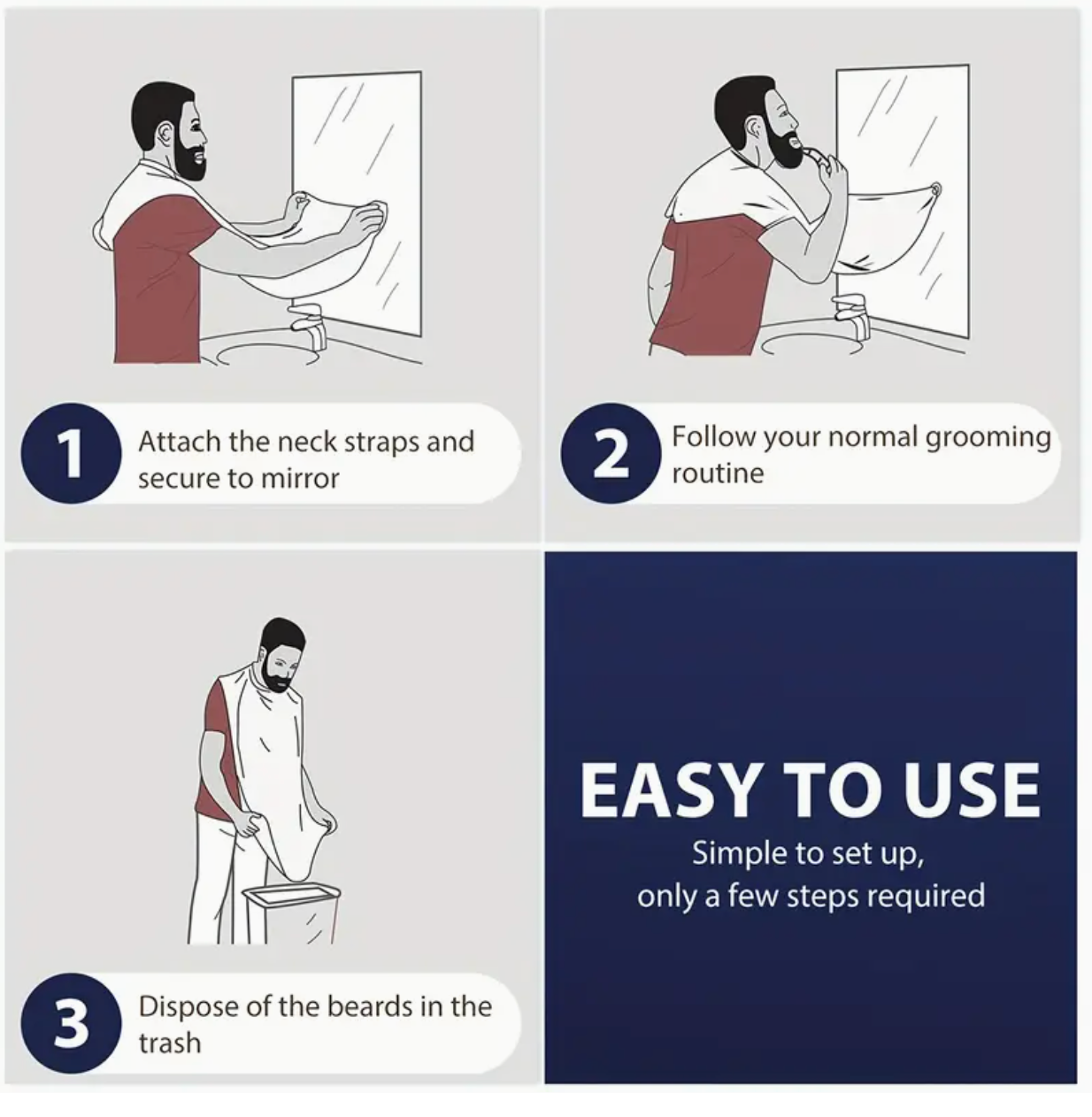 1pc Beard Bib – Non-Stick Beard Catcher Apron for Men, Easy Grooming and Trimming, Universal Fit