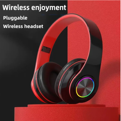 Wireless Noise-Canceling Headphones – Foldable Bluetooth Headset with USB-C Charging, Hi-Fi Sound & Gaming Mode (Black/Red)