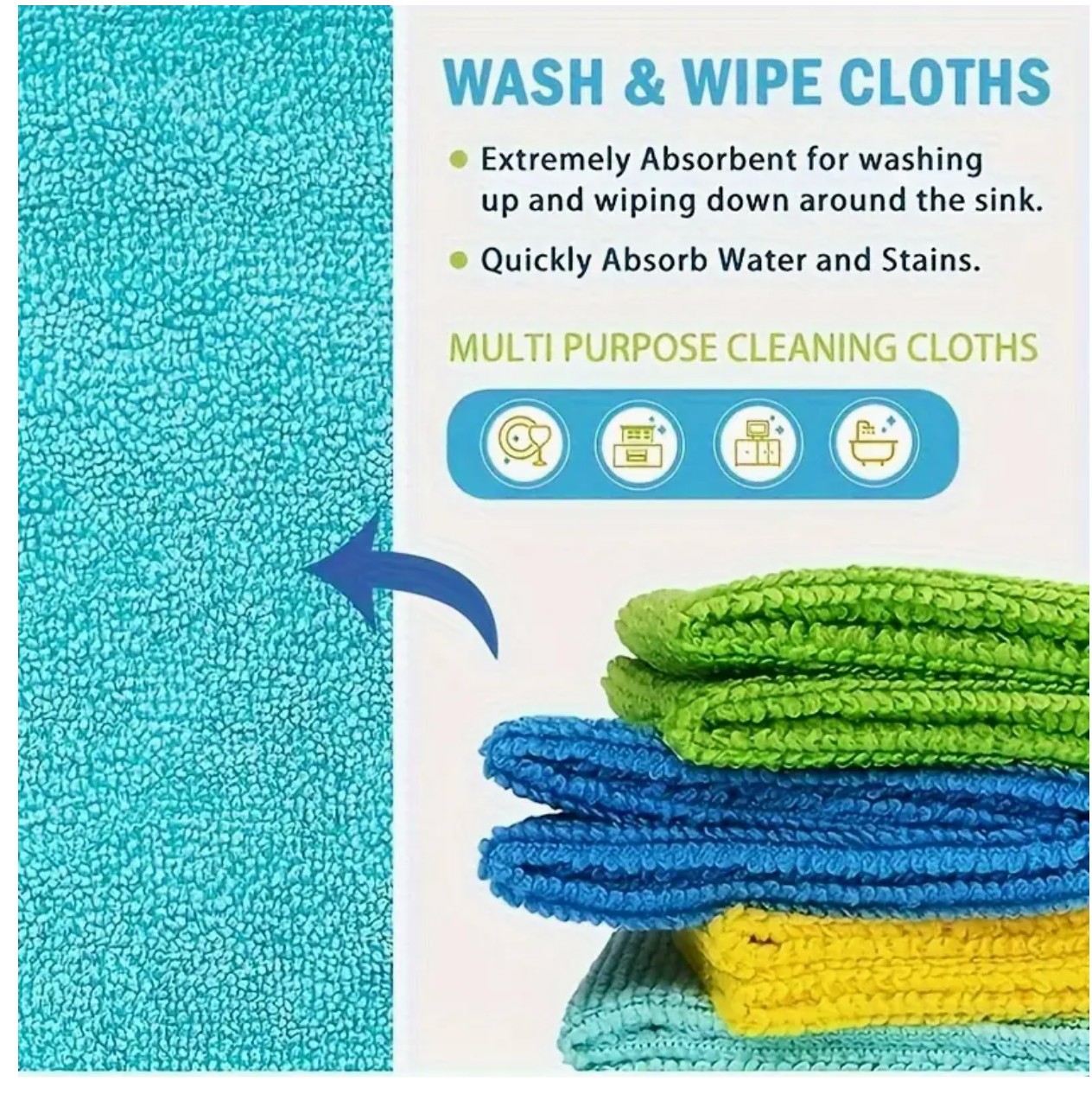 10-Piece Microfiber Cleaning Cloth Set – Quick-Dry, Reusable & Super Absorbent Cleaning Towels for Kitchen, Home & Commercial Use