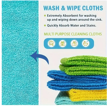 10-Piece Microfiber Cleaning Cloth Set – Quick-Dry, Reusable & Super Absorbent Cleaning Towels for Kitchen, Home & Commercial Use