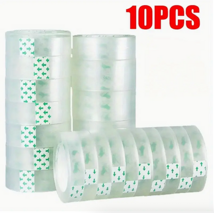 10-Pack Super Strong Transparent Tape Rolls – 0.8cm Clear Adhesive Tape for Home, Office, School & Packaging Use