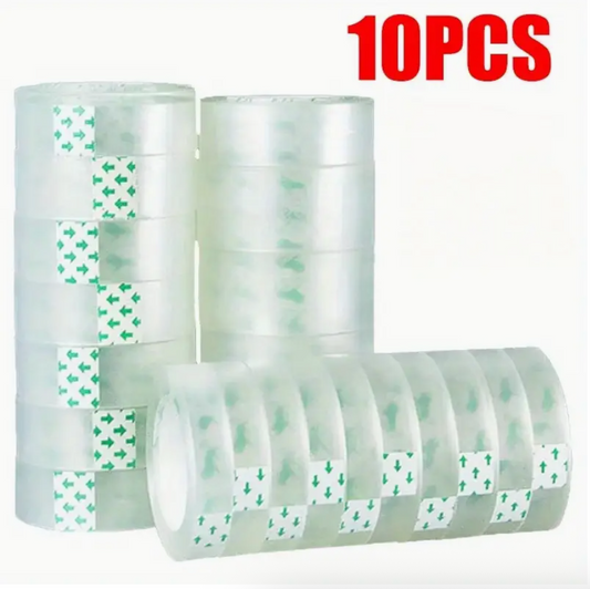 10-Pack Super Strong Transparent Tape Rolls – 0.8cm Clear Adhesive Tape for Home, Office, School & Packaging Use