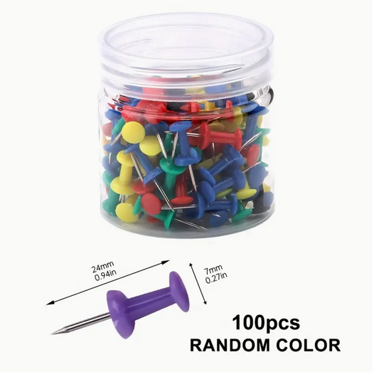 100pcs Push Pins Set – Assorted Color Thumb Tacks for Cork Boards, Bulletin Boards & Office Organization