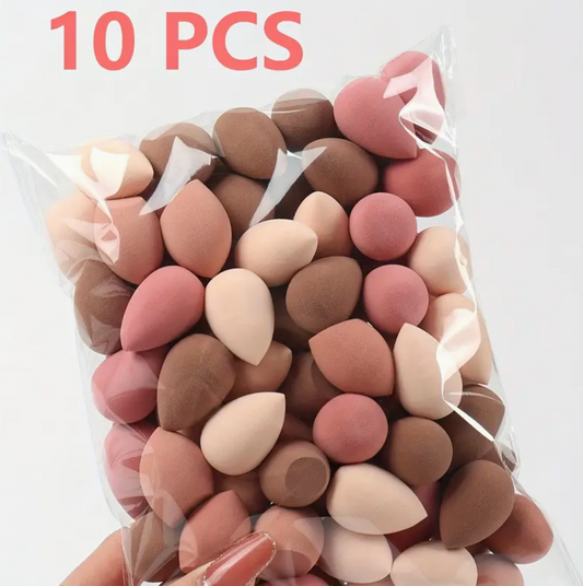 10pcs Mini Makeup Sponge Set – Coffee Color Beauty Blenders for Contouring, Foundation & Concealer (Wet & Dry Use)
