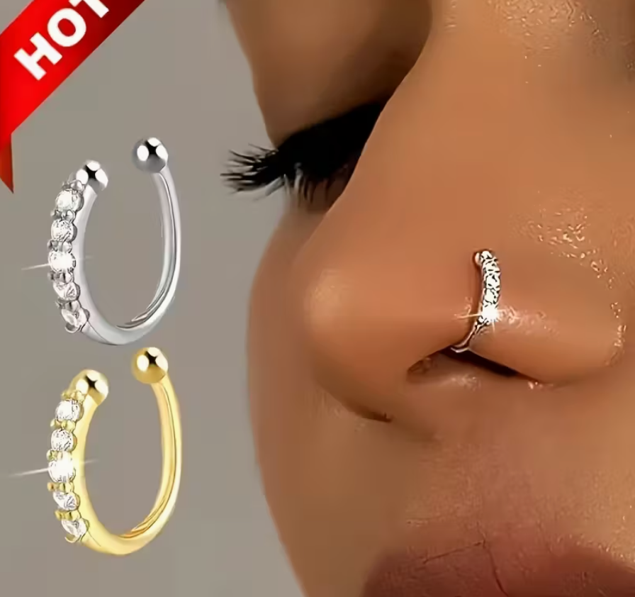 Artificial Non-Piercing Nose Ring – Hypoallergenic Nickel-Free Faux Nose Jewelry for Women