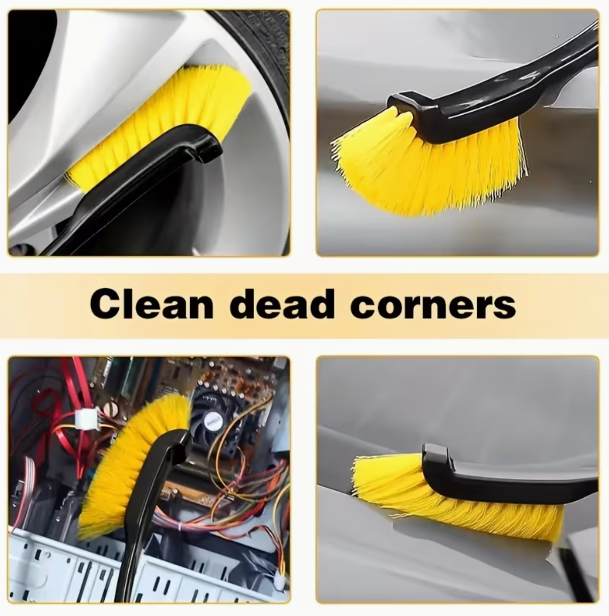 Multi-Use Car Wheel Brush – Yellow Bristle Detailing Brush with Ergonomic Handle for Alloy Wheels, Tires & Cleaning