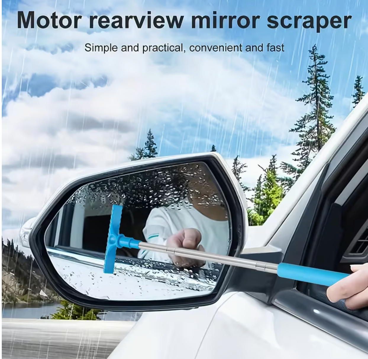 Portable Rearview Mirror Water Scraper – Extendable Sponge Window Cleaning Brush for Cars