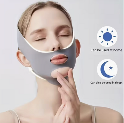 V-Shaped Face Lift Bandage – Adjustable Face Tightening & Jaw Support Strap for Skin Firming & Night Use (Grey)