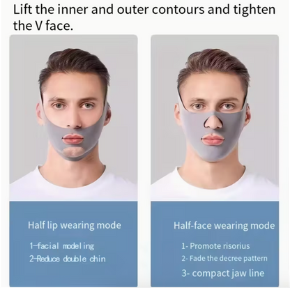 V-Shaped Face Lift Bandage – Adjustable Face Tightening & Jaw Support Strap for Skin Firming & Night Use (Grey)