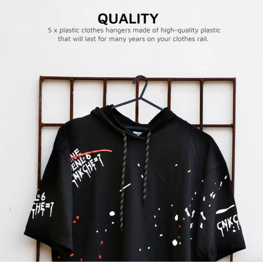10-Pack Black Plastic Coat Hangers with Trouser Bar – 37cm Anti-Slip Clothes Hangers for Wardrobe & Closet Organization