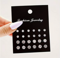 12 Pairs Women’s Rhinestone Fashion Earrings – Elegant Zinc Alloy Stud Earring Set for Everyday & Party Wear