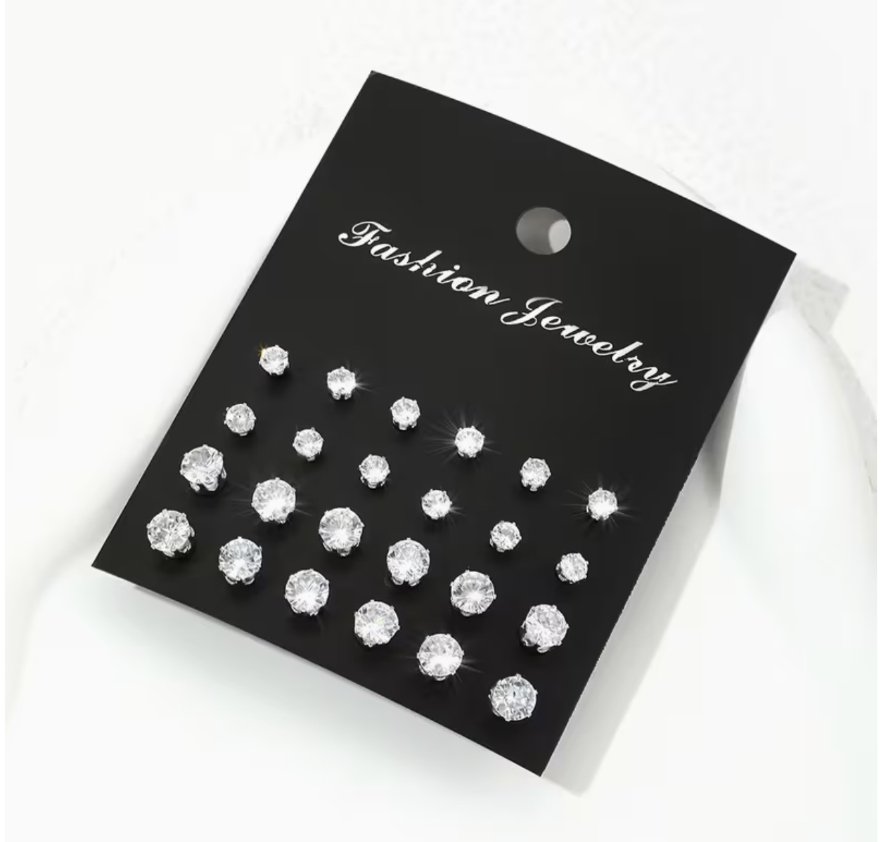 12 Pairs Women’s Rhinestone Fashion Earrings – Elegant Zinc Alloy Stud Earring Set for Everyday & Party Wear