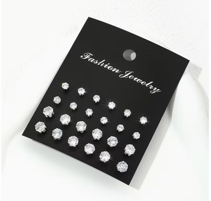 12 Pairs Women’s Rhinestone Fashion Earrings – Elegant Zinc Alloy Stud Earring Set for Everyday & Party Wear