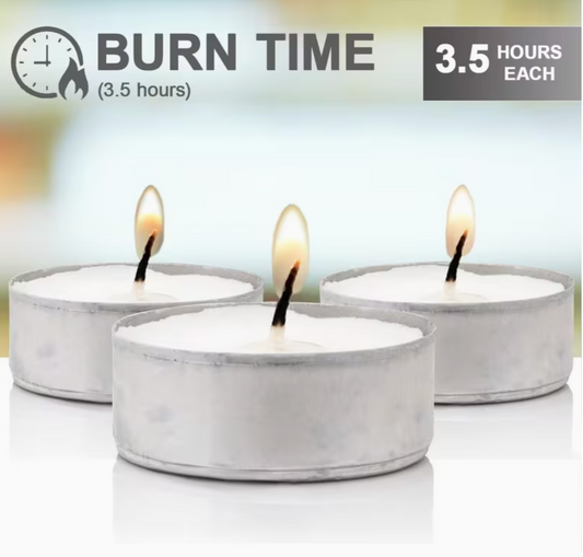 15-Pack Unscented Tea Light Candles – 3.5 Hour Burn Time White Wax Tealights for Home, Weddings & Decor