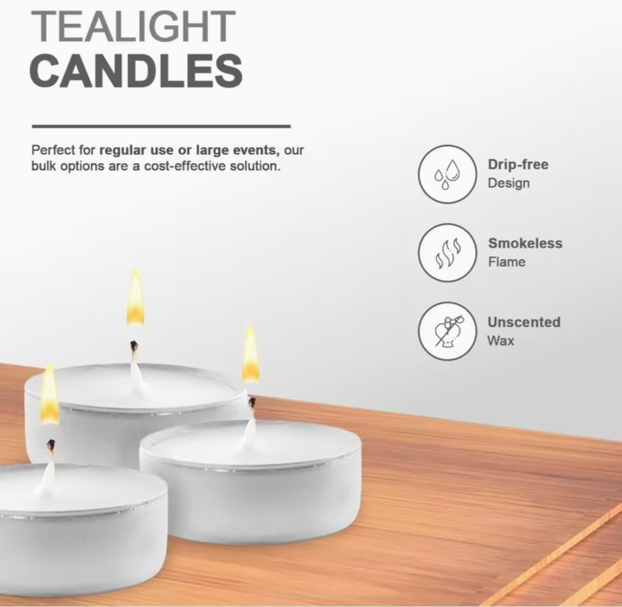 15-Pack Unscented Tea Light Candles – 3.5 Hour Burn Time White Wax Tealights for Home, Weddings & Decor