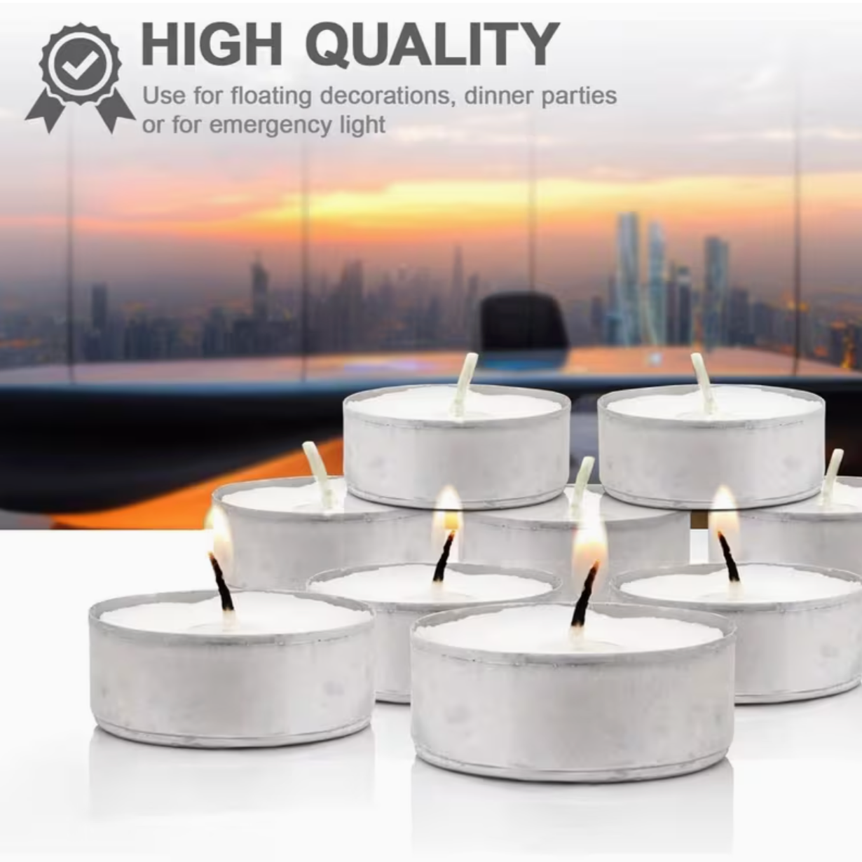 15-Pack Unscented Tea Light Candles – 3.5 Hour Burn Time White Wax Tealights for Home, Weddings & Decor